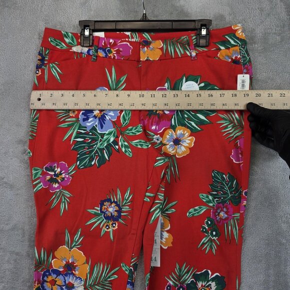Old Navy Pixie Pants Womens 14 Red Floral Mid-Rise Ankle Length Stretch Tropical - Picture 7 of 14